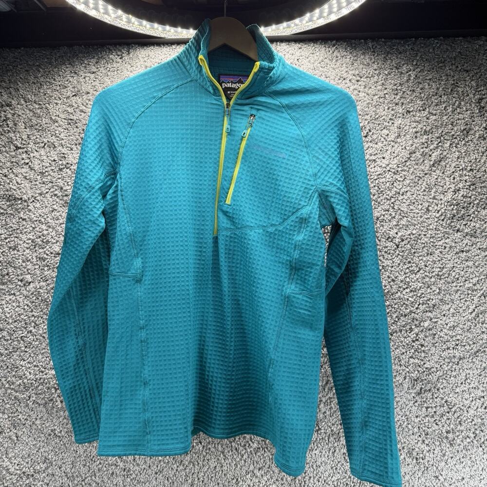 Patagonia R1 Pullover Women M Blue Teal Waffle Fleece 1/2 Zip Outdoor Hiking